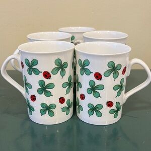 Vintage Red Sea Intl Shamrocks and Ladybug Ceramic Mug Set. 5 mugs.